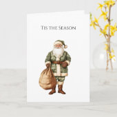 Rustic Brown Cream Green Christmas Santa Kaart (Gele Bloem)