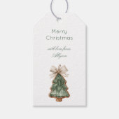 Rustic Brown Cream Green Christmas Tree Bow Cadeaulabel (Voorkant)