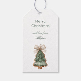 Rustic Brown Cream Green Christmas Tree Bow Cadeaulabel