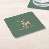 Rustic Brown Cream Green Deer Kartonnen Onderzetters (Schuin)