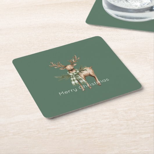 Rustic Brown Cream Green Deer Kartonnen Onderzetters (Schuin)