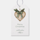 Rustic Brown Cream Green Heart Bow Christmas   Cadeaulabel (Voorkant)