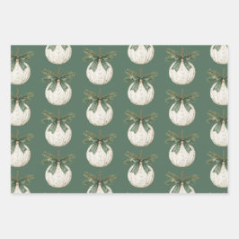 Rustic Brown Cream Green Ornament Christmas   Inpakpapier Vel