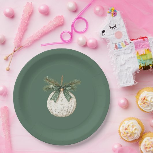 Rustic Brown Cream Green Ornament Christmas Papieren Bordje (Feest)