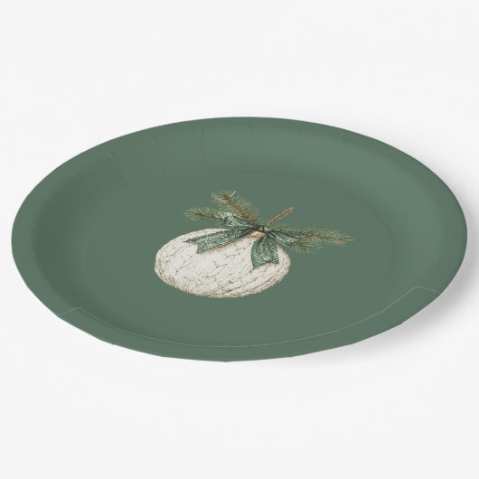 Rustic Brown Cream Green Ornament Christmas Papieren Bordje (Gekanteld)