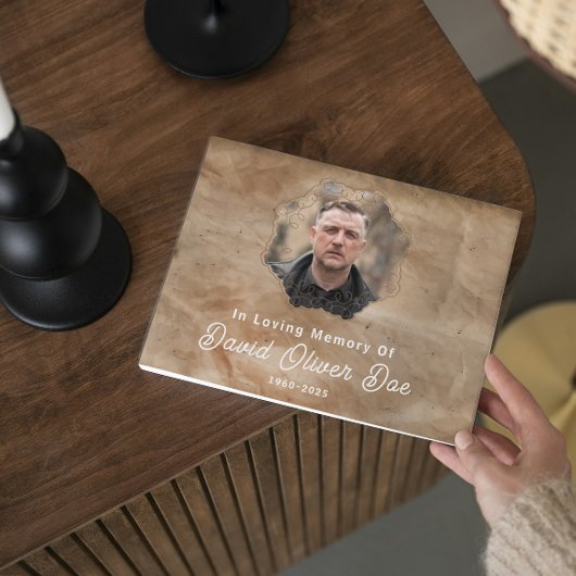 Rustic Brown Custom Text Photo Memorial Funeral Gastenboek