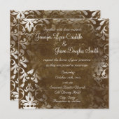 Rustic Brown Damask Wedding Invitations Kaart (Voorkant / Achterkant)