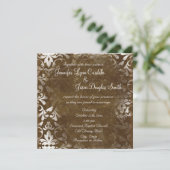 Rustic Brown Damask Wedding Invitations Kaart (Staand voorkant)