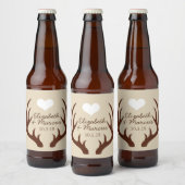 Rustic Brown Deer Antlers Couple's Names Wedding Bier Etiket (Flessen)