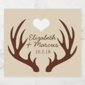 Rustic Brown Deer Antlers Couple's Names Wedding Bier Etiket (Enkel label)