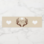 Rustic Brown Deer Antlers Couple's Names Wedding Waterfles Etiket (Enkel label)