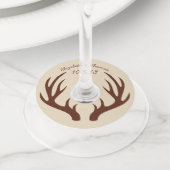 Rustic Brown Deer Antlers & Taupe Wedding Wijnglaslabel (Dichtbij)