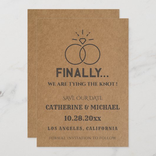 Rustic Brown Diamond Rings Trendy Save The Date (Voorkant / Achterkant)