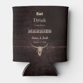 Rustic Brown Eat Drink Gehuwd Western Bull Skull Blikjeskoeler