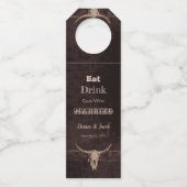Rustic Brown Eat Drink Gehuwd Western Bull Skull Flessenhanger (Voorkant)