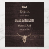 Rustic Brown Eat Drink Gehuwd Western Bull Skull Wijn Etiket (Enkel label)