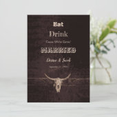 Rustic Brown Eat Drink Married Bull Skull Aankondiging (Staand voorkant)