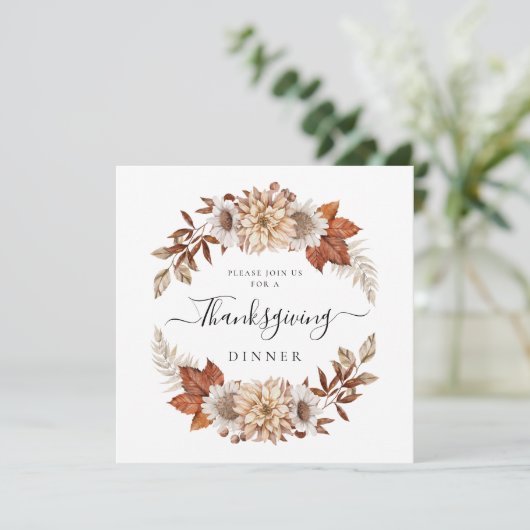 Rustic Brown Fall Leaves Thanksgiving Dinner Kaart (Staand voorkant)