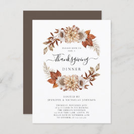 Rustic Brown Fall Leaves Thanksgiving Dinner Uitnodiging Briefkaart