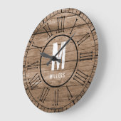 Rustic Brown Family Monogram Weathered Wood Grote Klok (Hoek)