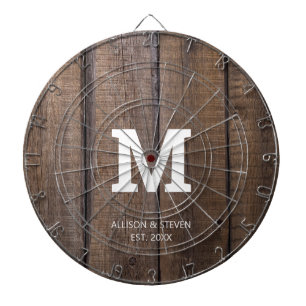 Rustic Brown Faux Hood Family Monogram Gepersonali Dartbord