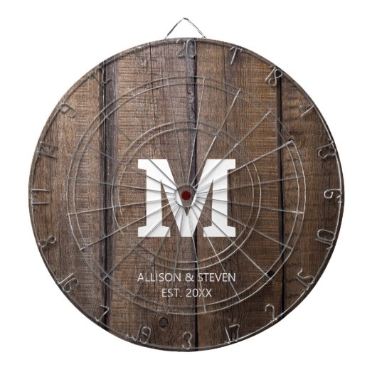 Rustic Brown Faux Hood Family Monogram Gepersonali Dartbord (Voorkant)