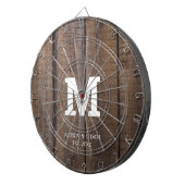 Rustic Brown Faux Hood Family Monogram Gepersonali Dartbord (Voorkant Rechts)