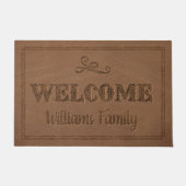 Rustic Brown Faux Leather Monogram Name Welkom Deurmat (Voorkant)