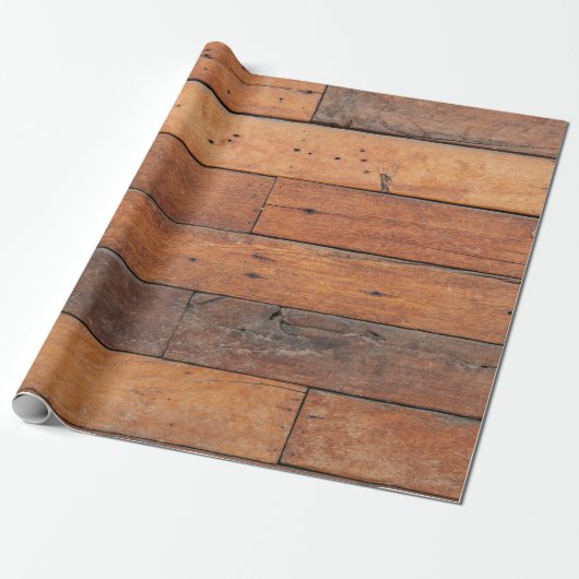 Rustic Brown Faux Wood Planks Pattern Cadeaupapier (Uitgerold)