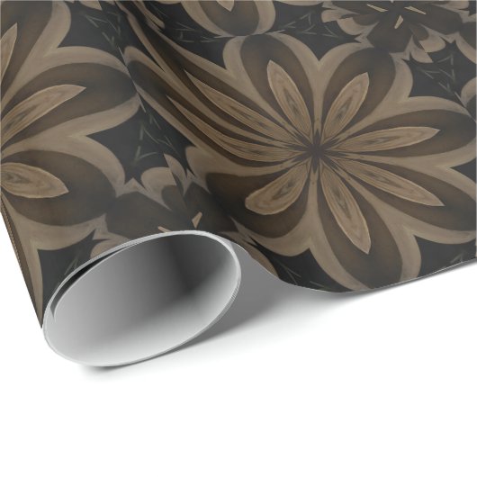 Rustic Brown Floral Kaleidoscope Design Cadeaupapier (Rol Hoek)