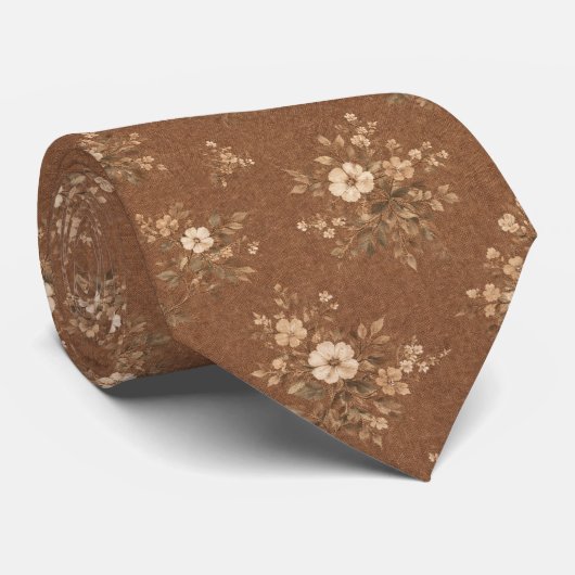 Rustic Brown Floral Stropdas (Opgerold)