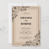 Rustic Brown Floral Wedding Invitation Kaart (Voorkant)