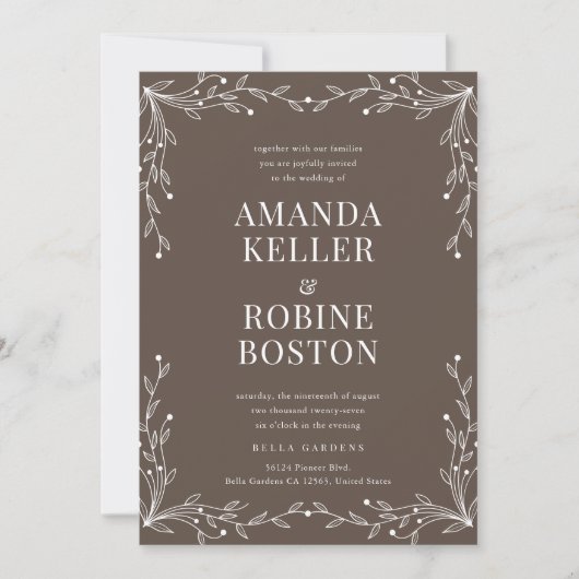 Rustic Brown Floral Wedding Invitation Kaart (Voorkant)