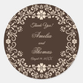 Rustic Brown Floral Wedding Thank You Ronde Sticker (Voorkant)