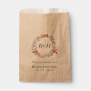 Rustic Brown Floral Wreath Monogram Wedding Party Bedankzakje