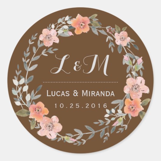 Rustic Brown Flower Wreath Wedding for Sticker (Voorkant)