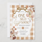 Rustic Brown Gingham One Silly Goose Birthday  Kaart (Voorkant)