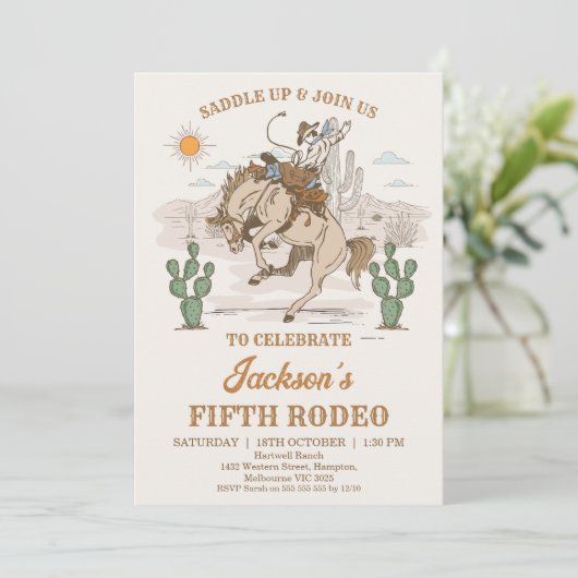 Rustic Brown Green Bronco Cowboy Rodeo Birthday Kaart (Staand voorkant)