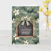 Rustic Brown Green Christmas Chalkboard Floral Bow Kaart (Gele Bloem)