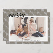 Rustic Brown Grey Burlap Elegant Script MERRY Feestdagenkaart (Voorkant / Achterkant)