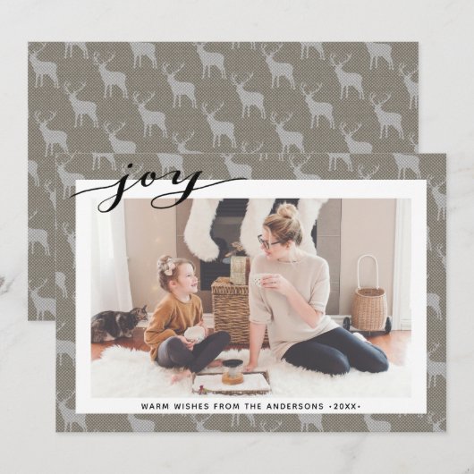 Rustic Brown Grey Burlap Elegant Script Minimalist Feestdagenkaart (Voorkant / Achterkant)