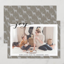 Rustic Brown Grey Burlap Elegant Script Minimalist Feestdagenkaart