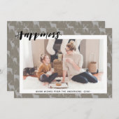 Rustic Brown Grey Burlap Simple Script HAPPINESS Feestdagenkaart (Voorkant / Achterkant)