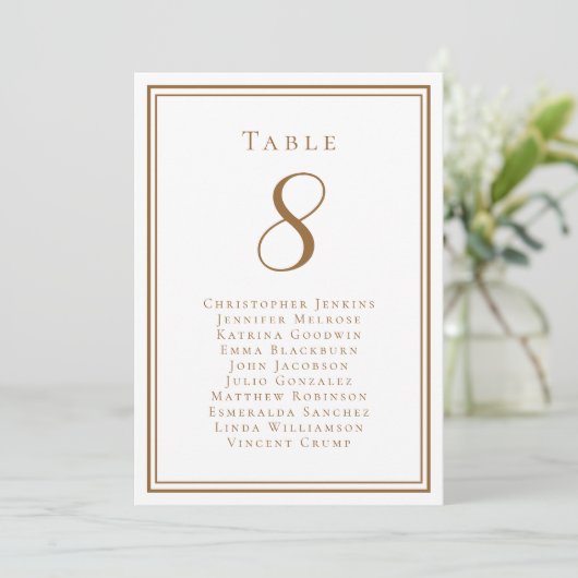 Rustic Brown Guest Table Number Kaart (Staand voorkant)