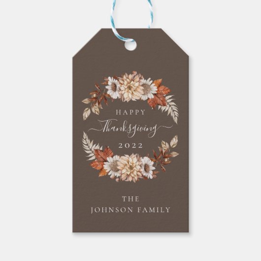 Rustic Brown Herfst Floral Happy Thanksgiving Cadeaulabel (Voorkant)