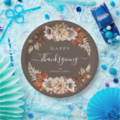 Rustic Brown Herfst Floral Happy Thanksgiving Papieren Bordje (Feest)