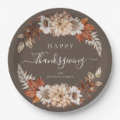 Rustic Brown Herfst Floral Happy Thanksgiving Papieren Bordje (Voorkant)