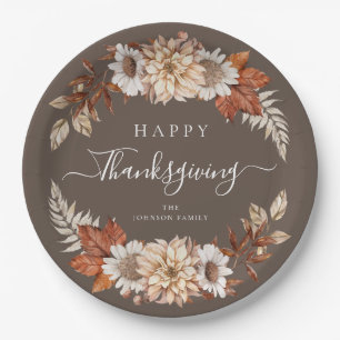 Rustic Brown Herfst Floral Happy Thanksgiving Papieren Bordje