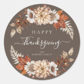 Rustic Brown Herfst Floral Happy Thanksgiving Ronde Sticker (Voorkant)