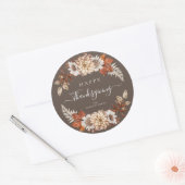 Rustic Brown Herfst Floral Happy Thanksgiving Ronde Sticker (Envelop)